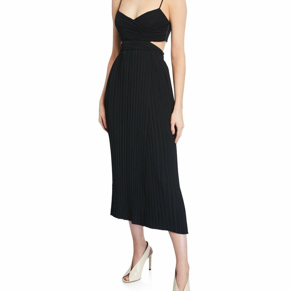 NWT $695 A.L.C. Black Pleated Cutouts Dress Size 10